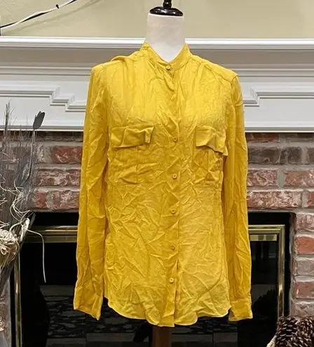 BCBGMAXAZRIA 100% silk  yellow sheer button-down top/M/Excellent cond.