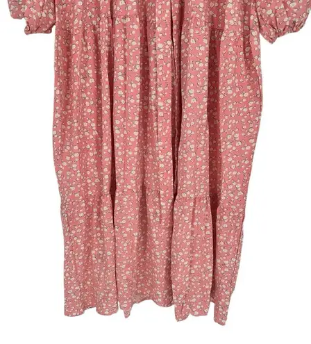 Pink Floral Print Long Sleeve V