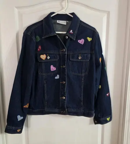 Children’s Art Project Heart Embroidered Denim Jacket Size Medium Blue