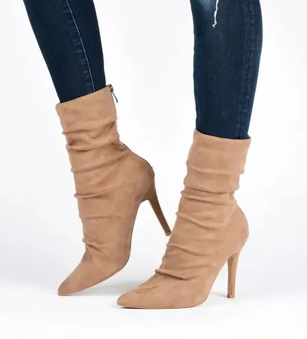 Journee Collection Markie Back Heel Zip Stiletto Booties in Tan, Size 9.5 NEW