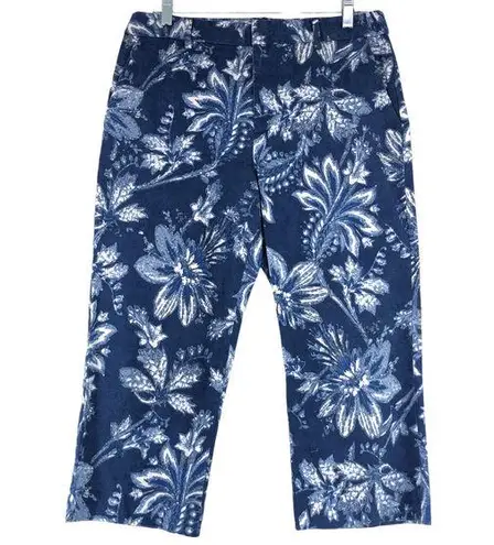 Ralph Lauren  LRL Womens Size 12 Capri Pants Cotton Stretch Blue White Floral