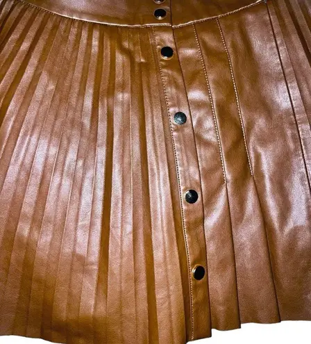 ZARA  brown faux leather pleaded snap front skater style skirt!