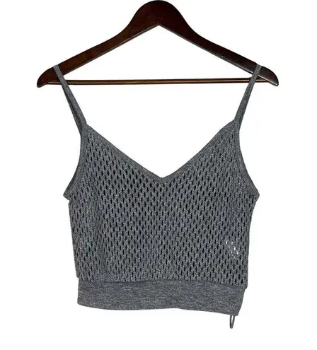 ZARA  Metallic Gray Crochet Mesh V Neck Spaghetti Strap Cropped Tank Top S Grey