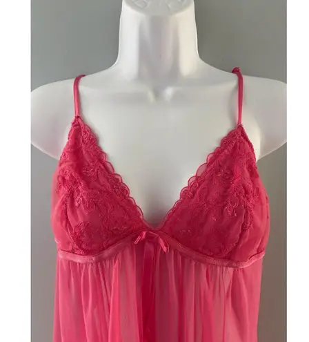 Ambrielle Sheer Babydoll Chemise Nightie Size L Pink Lace Fairy Coquette Whimsy Size L
