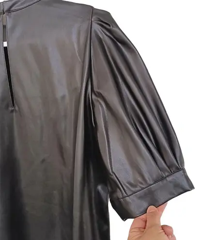 SACHIN + BABI Faux Leather Short Sleeve Shift Mini Dress Crew Neck Black Size XL/16 New