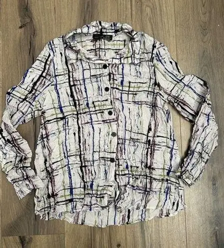 Habitat LIV BY  Small Crinkle Button Up Airy Shirt Art To Wear Lagenlook Tunic