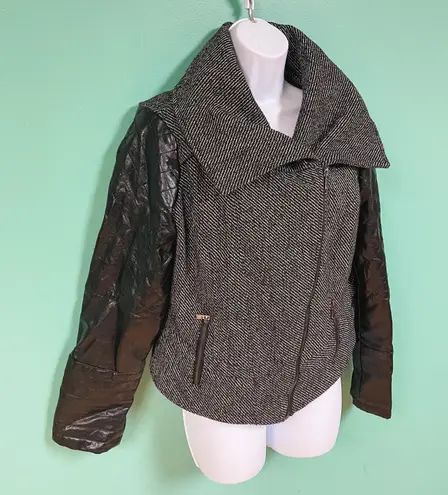Route 66 Faux Leather Tweed Moto Jacket