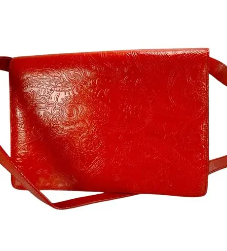 Vintage Franchi Collection Envelope Purse Handbag Red Paisley Textured Leather.