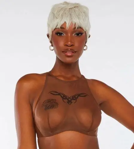 Savagexfenty New Savage x Fenty Tattooed Tricot High-Neck Bra Brown Sugar