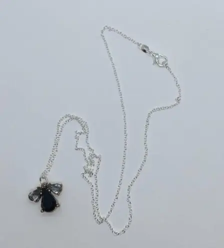 Handmade Silver-Tone Black & Clear Rhinestone Fly Pendant Necklace