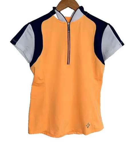JoFit Oracle Orange Blue White 1/4 Zip Cap Sleeve Pullover Golf Top Size Small