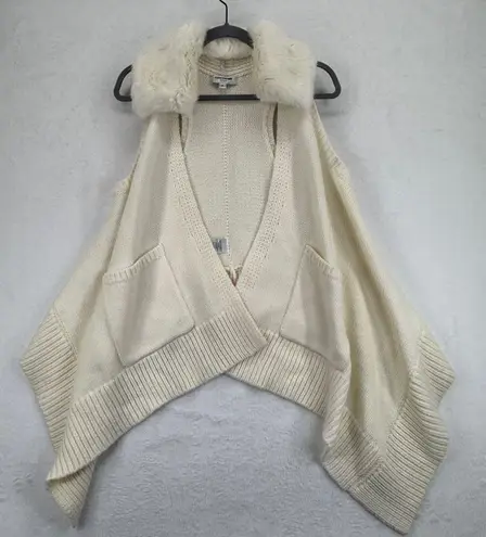 Kaufmanfranco Cream Wool Blend Knit Vest Faux Fur Collar Sleeveless Medium M