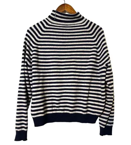 360 Cashmere  White Turtleneck Sweater Black White Stripes Small