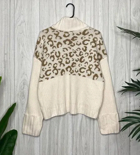 Nine West  Ribbed Leopard Animal Print Turtleneck Sweater size L Large