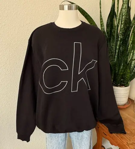 Vintage Calvin Klein Black Sweatshirt Silver Gray Logo Crewneck oversized XXL