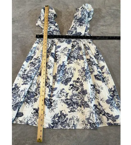 O.P.T Blue Floral Puff Sleeve Midi Dress Women’s Small Cottagecore Toile