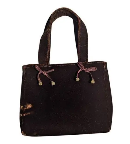 Vtg 1990s Summer Tompkins Brown Velvet Top Handle Magnetic Closure Mini Bag
