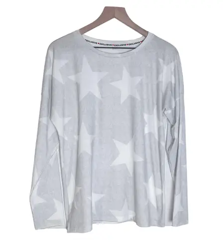 Exclusive Heart Long Sleeve Star Print Top Gray Size L