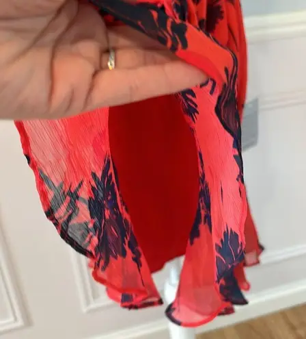 Donna Morgan NWT Belted Trapeze Dress W/Ruffle Cold Shoulder Size 14 Floral