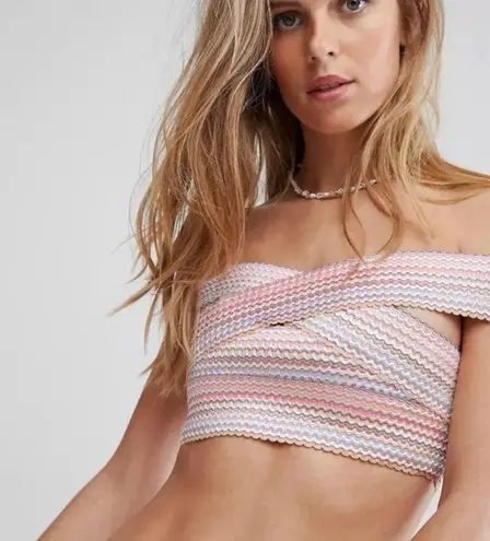 Hobie Bandage Detail Hipster Bikini Crop Knit Colorful Stripe Top - Small