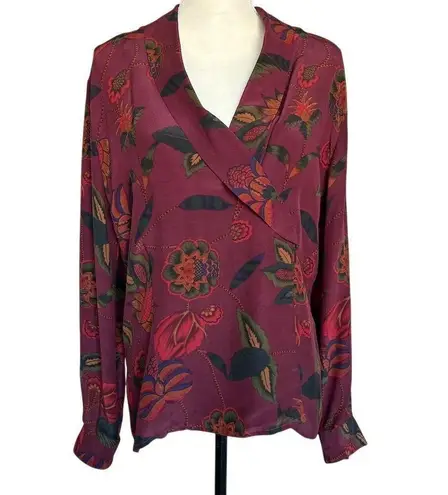 Nancy Crystal Women's Floral Silk Blouse Size 6 Burgundy V
