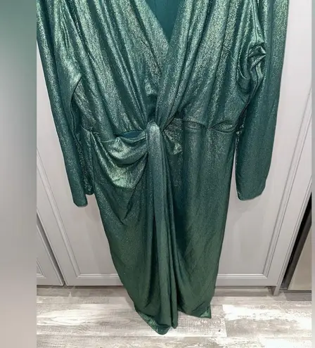 Lane Bryant NWT  Twist Waist Metallic Green Sheath Midi dress size 30/32