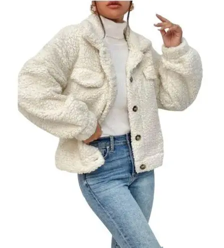 SheIn  White Sherpa Teddy Jacket size 6