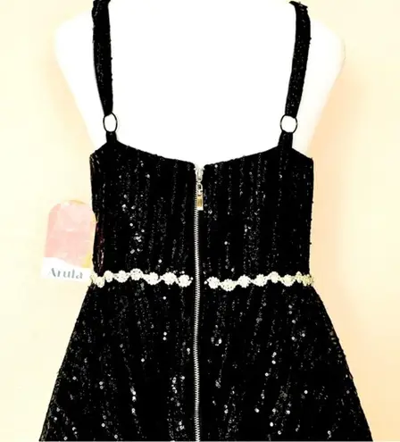 Arula Black & Silver Rhinestones Shimmering Sequin Crystal Mesh Tulle Dress. Size XL
