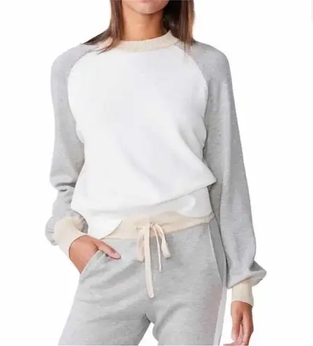 Monrow Neutral Colorblock Crew Neck Sweater Gray Size M