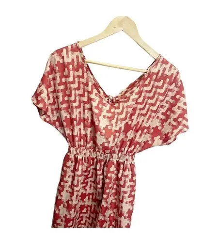 Lush Clothing Lush Dress Women's Small Red Tan Geometric Tie Back Cut Out Short Sleeve A-line