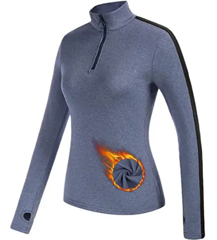 Quarter Zip Long Sleeve Workout Moisture Wicking Golf Shirt with Thumb Holes S Multiple