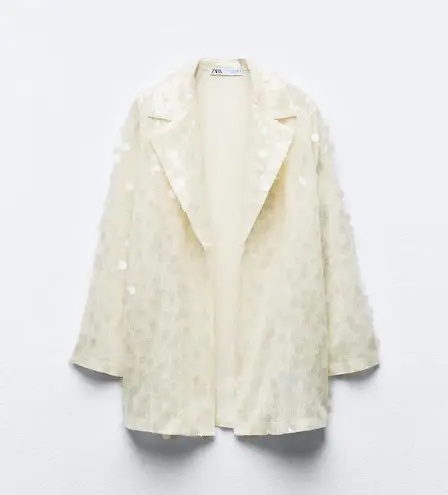 ZARA NWT  White SEQUIN OPEN FRONT BLAZER. Size Medium