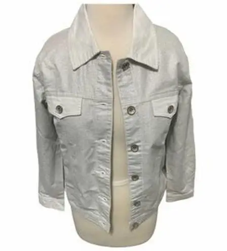 Denim & Co  Denim Denim Jean Jacket Metallic Silver XS Extra Small