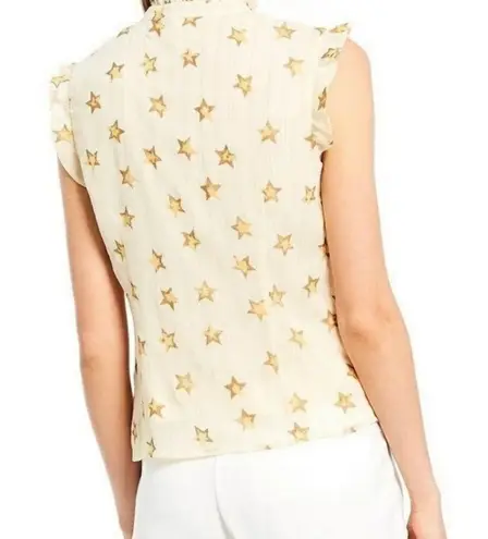 Julie Brown Blouse Ivory w/ Metallic Gold Stars Sleeveless Ruffle Top Sz 4 EUC