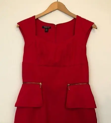 SIGNATURE LONDON STYLE Solid Bright Red Square Neck Knee Length Sheath Dress 4