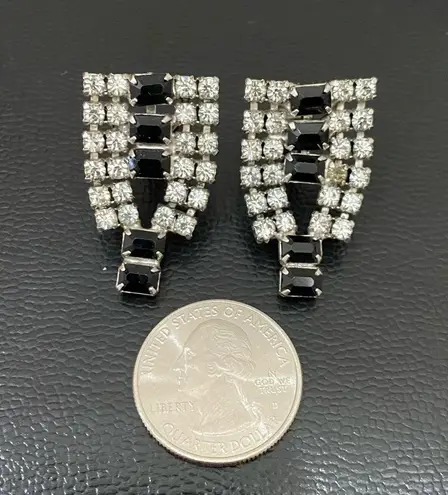 Vintage Signed PAT 1967965 Black/Clear Pave Rhinestones Clip On Earrings 11.0g Black