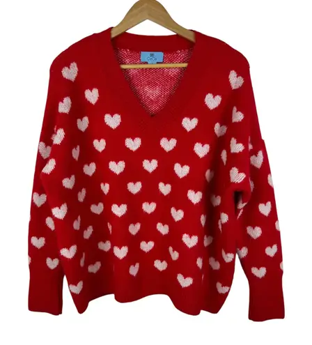 CeCe Red Heart Sweater Sz Small V-Neck Cute Valentine's Day Comfy Knit Pullover