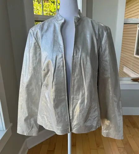 Vintage 90’s Y2k Metallic Silver Genuine Leather Short Jacket Size Large
