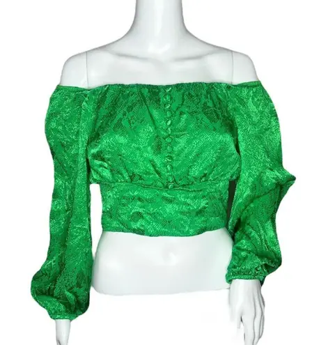 AFRM Shirt Womens Small Fem Green Jonas Top Satin Crop Off Shoulder Going Out