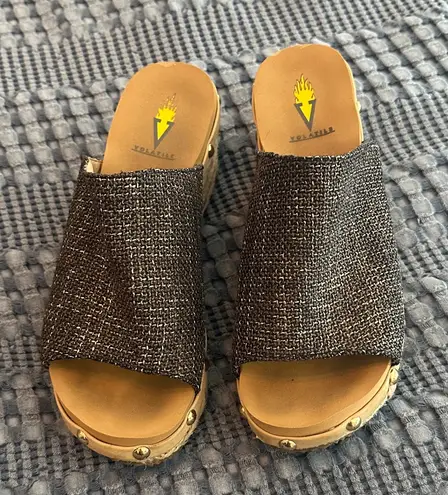 Volatile Black Textured Mules Size 7