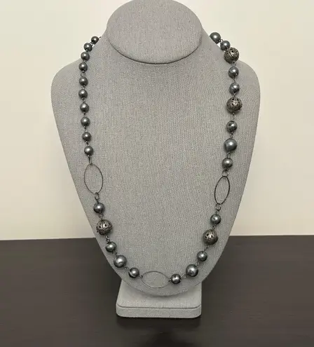Handmade NEW Hand Crafted Chain Link Necklace W Dark Gray Beads