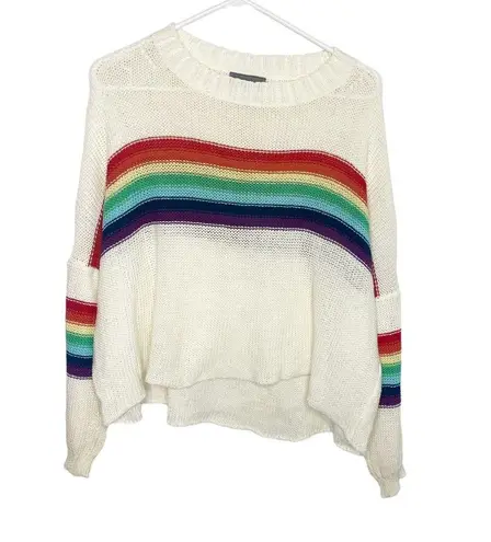 Wooden Ships  lightweight white sweater NWOT rainbow stripes