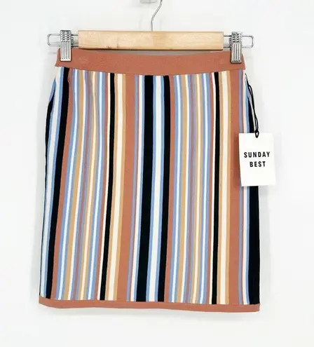 Wilfred NEW Aritzia Sunday Jett Mini Skirt Best Striped Knit Blue Tangerine Women's XS