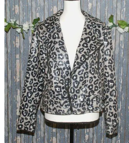 Crazy Train NWT Leopard Print Moto Jacket Size M Zip Up Studded Vegan Leather