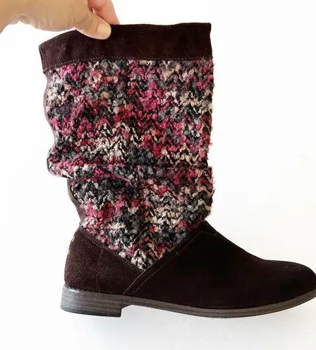 Toms  Serra Sweater Boot Slouchy Size 8.5 Brown Suede Chunky Knit Pink Lodgecore