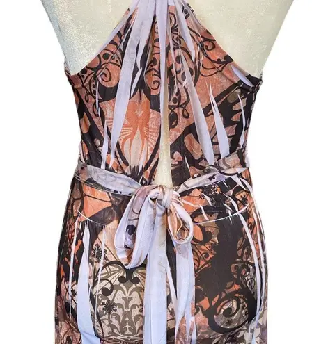 Chesley women's size medium maxi dress peach cream black tie back butterfly