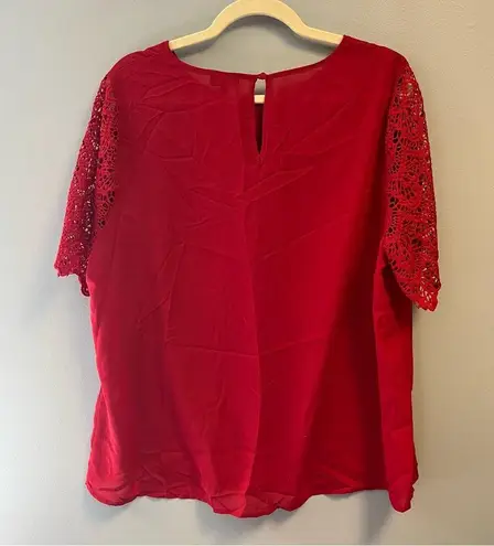 Zenobia Blouse Red Lace Crochet Sleeve w/ Keyhole Back Top Sz 3X EUC