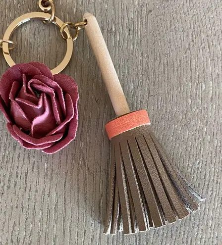 Chic Witch Hat and Broom Keychain with Rose Charm Gold
