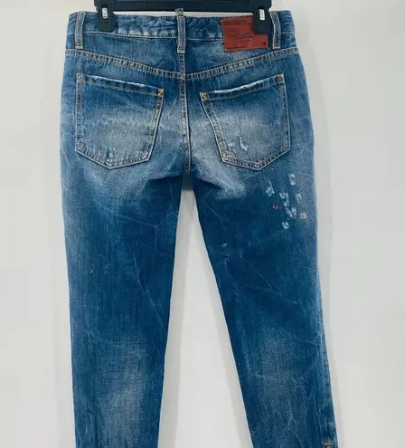 Dsquared2 Paint Splatter Skinny Jeans Size 40 Size 4 Medium Wash Rigid Denim - Image 7