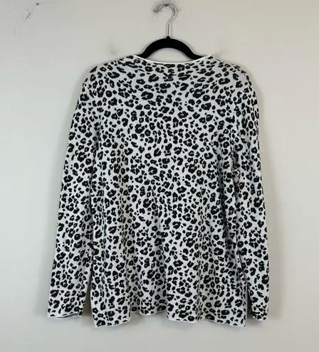 Loft  | White and Black Cheetah Print Mock Neck Sweater Size Large